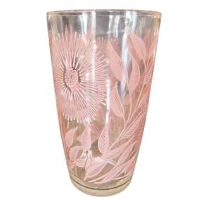 Vintage Jeanette Glass set (6) Cosmos Pink Floral Flat Tumblers 8 fl oz glasses